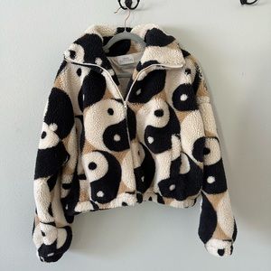 UO Olivia printed yin yang sherpa zip up jacket urban Outfitters